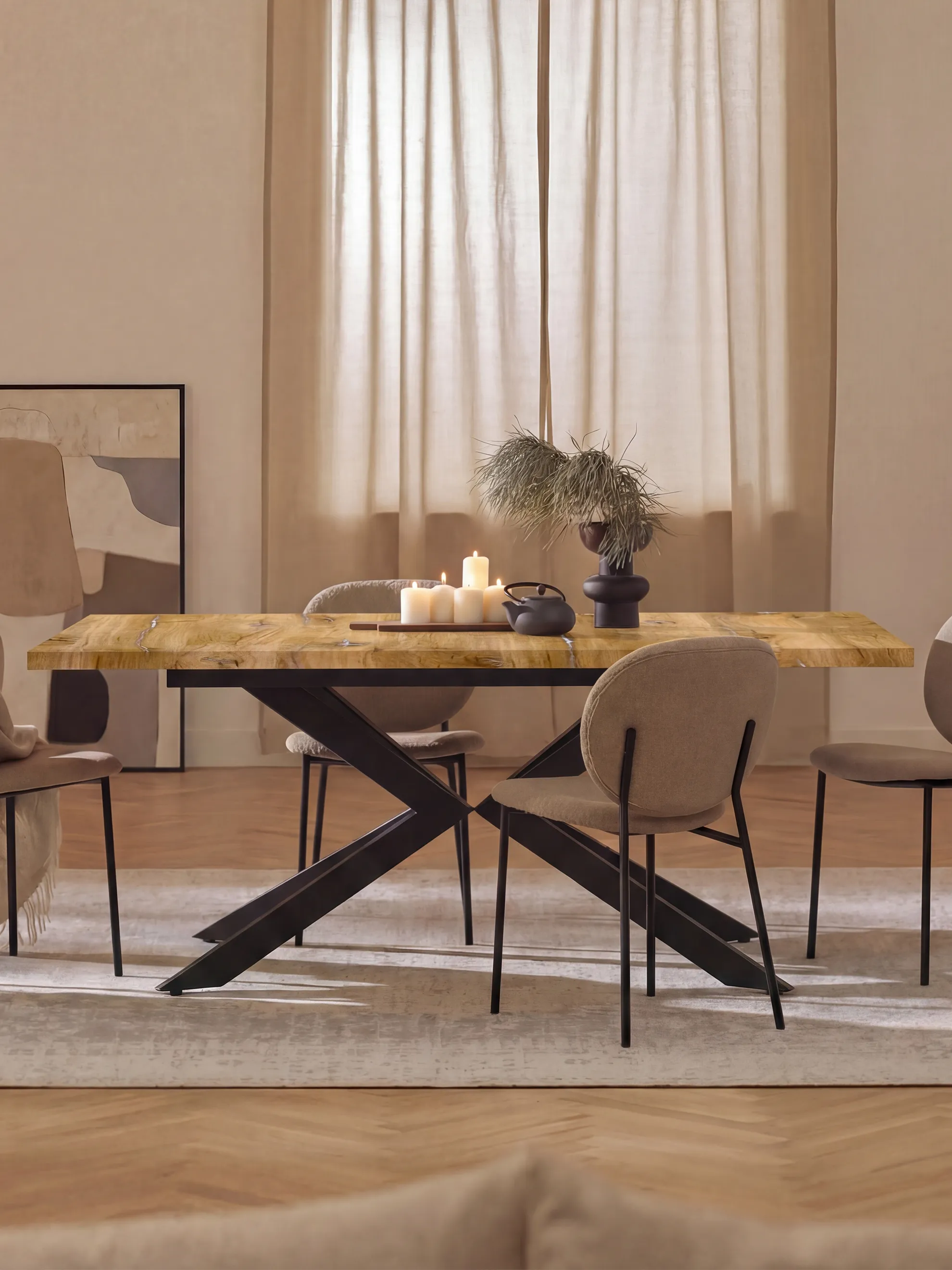 Ausziehtisch MALTE | mit 2 Einlegeplatten | 140-220x90x76 cm | Gestell Schwarz pulverbeschichtet - Image 13