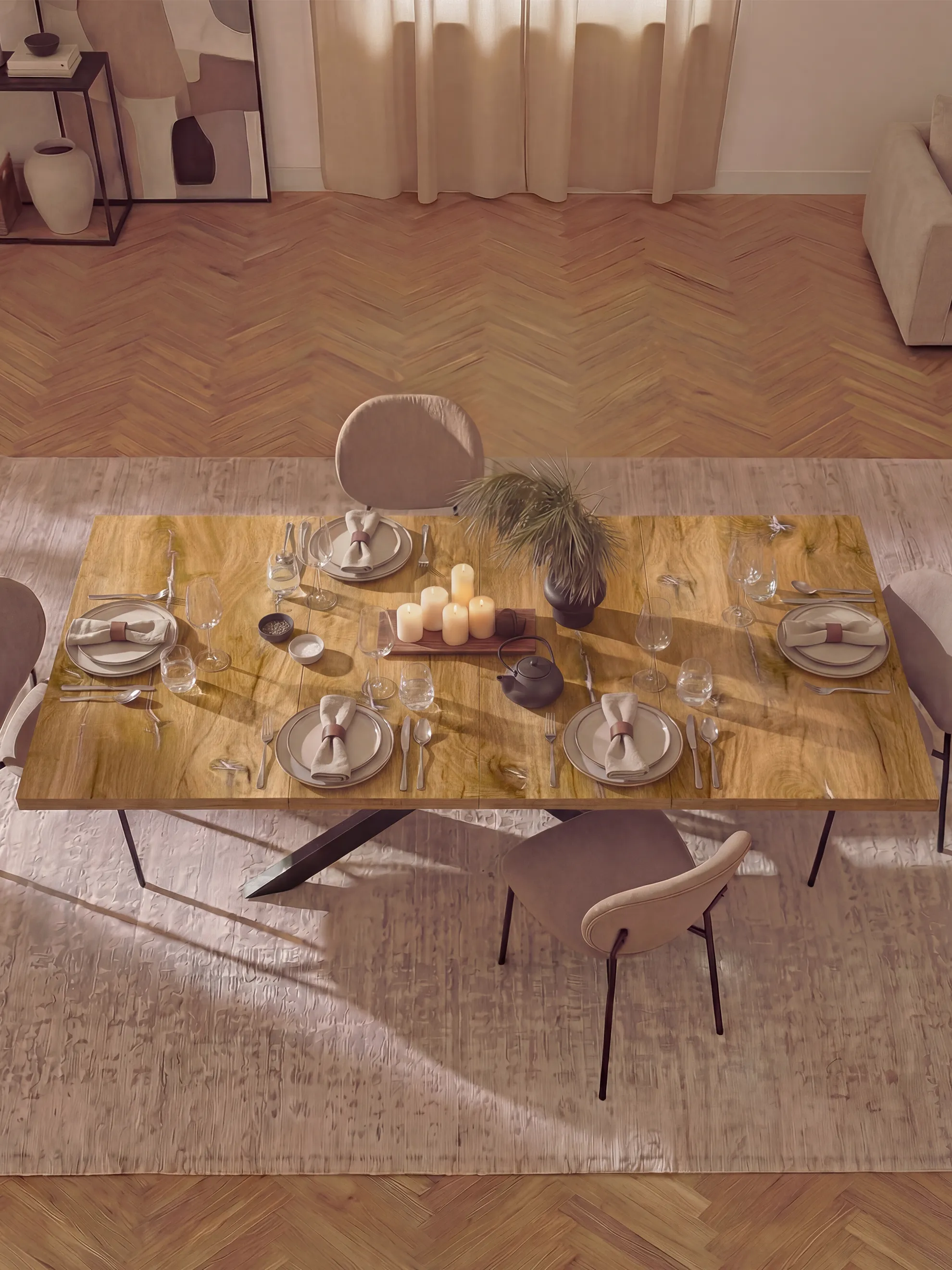 Ausziehtisch MALTE | mit 2 Einlegeplatten | 140-220x90x76 cm | Gestell Schwarz pulverbeschichtet - Image 14