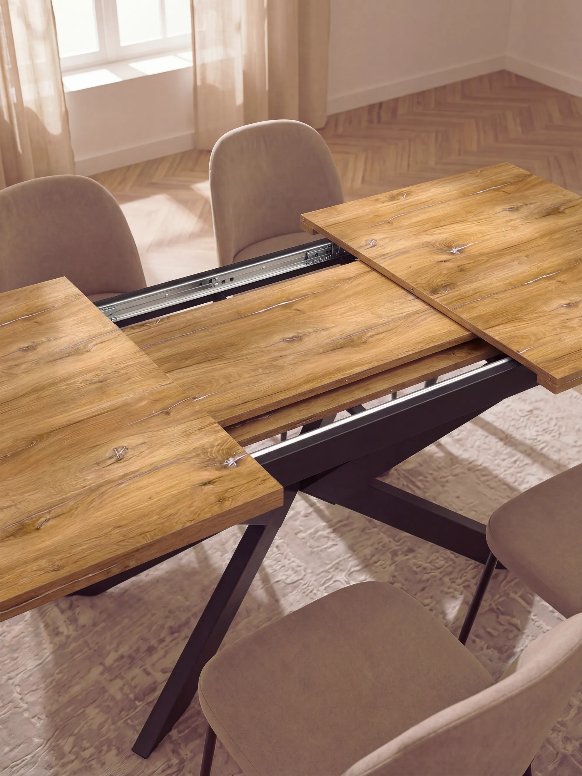 Ausziehtisch MALTE | mit 2 Einlegeplatten | 140-220x90x76 cm | Gestell Schwarz pulverbeschichtet - Image 16