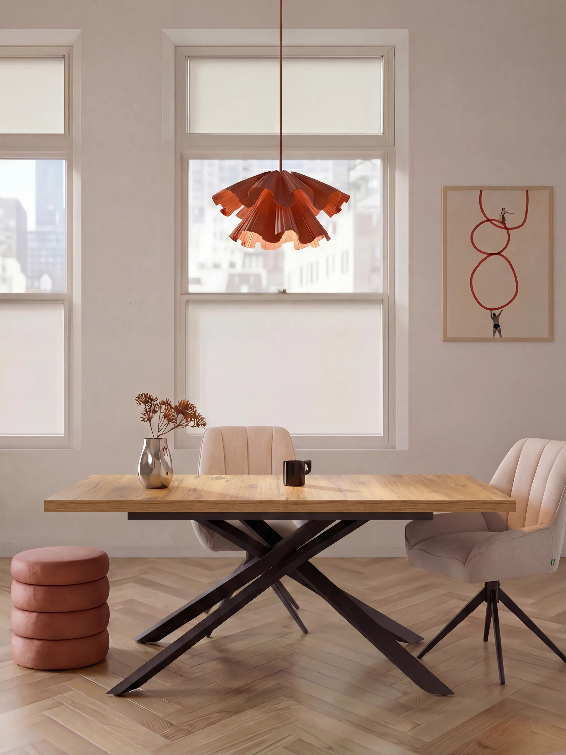 Ausziehtisch MALTE | mit 2 Einlegeplatten | 140-220x90x76 cm | Gestell Schwarz pulverbeschichtet - Image 18