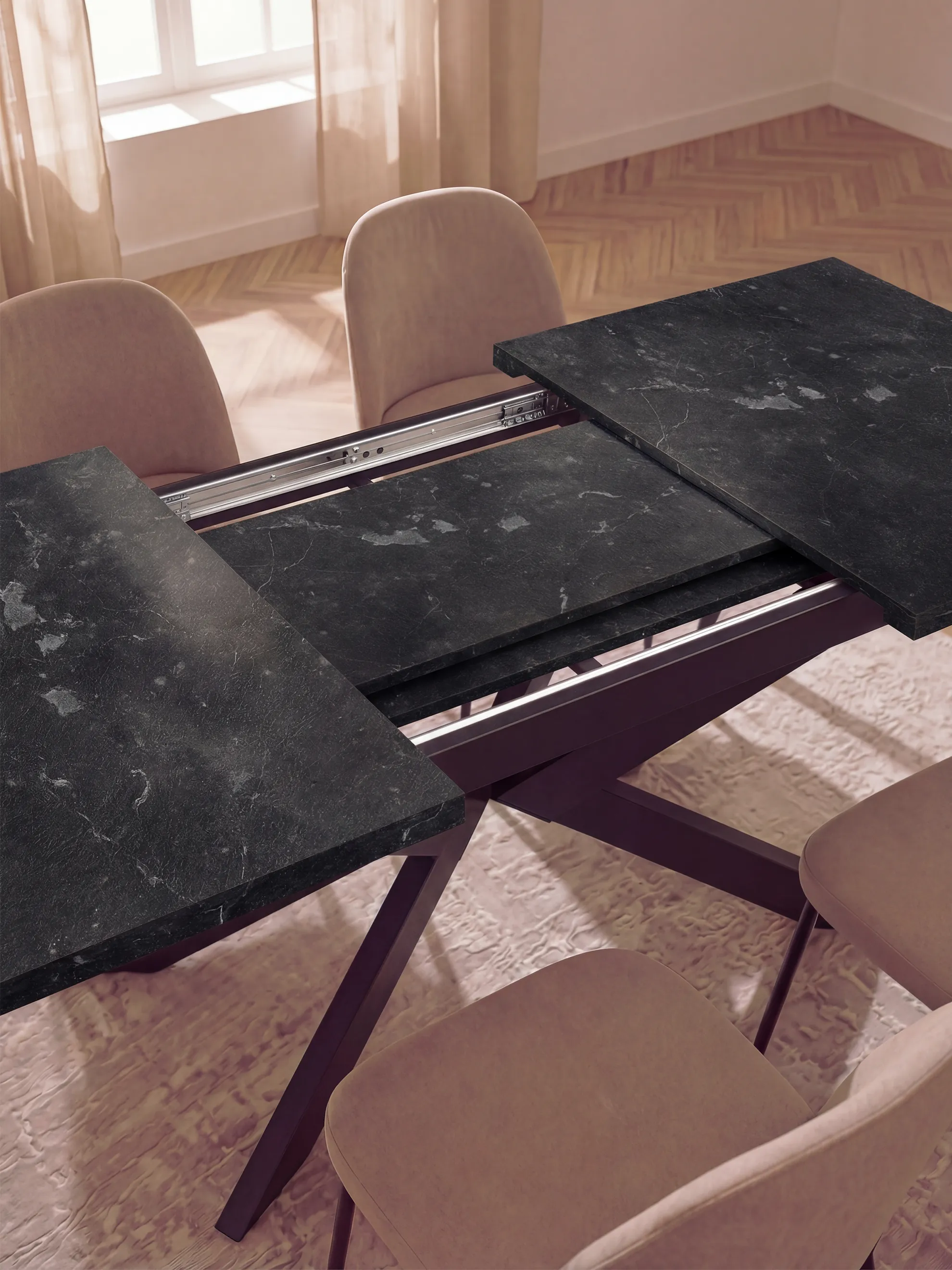 Ausziehtisch MALTE | mit 2 Einlegeplatten | 140-220x90x76 cm | Gestell Schwarz pulverbeschichtet - Image 24