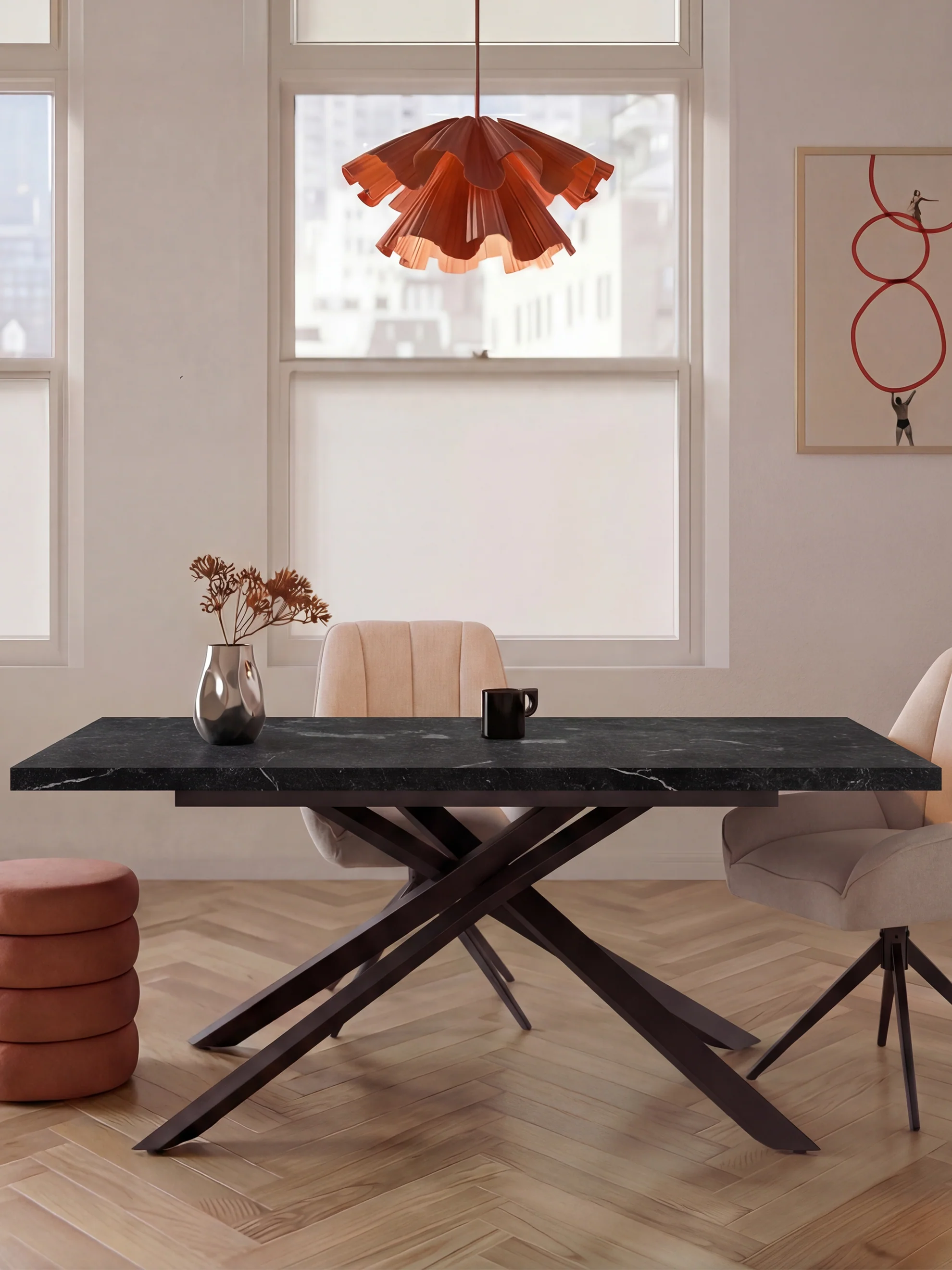Ausziehtisch MALTE | mit 2 Einlegeplatten | 140-220x90x76 cm | Gestell Schwarz pulverbeschichtet - Image 26