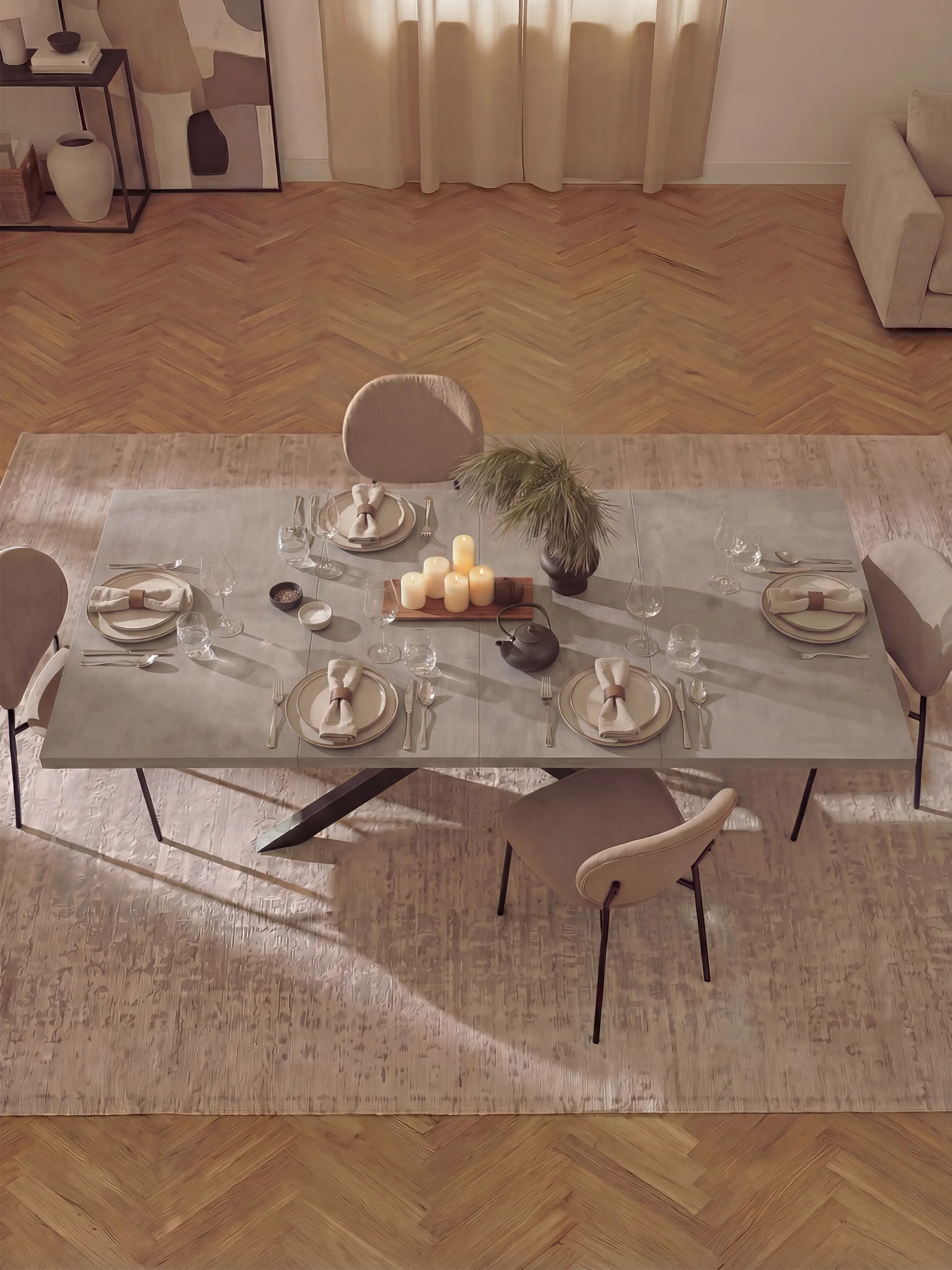 Ausziehtisch MALTE | mit 2 Einlegeplatten | 140-220x90x76 cm | Gestell Schwarz pulverbeschichtet - Image 4
