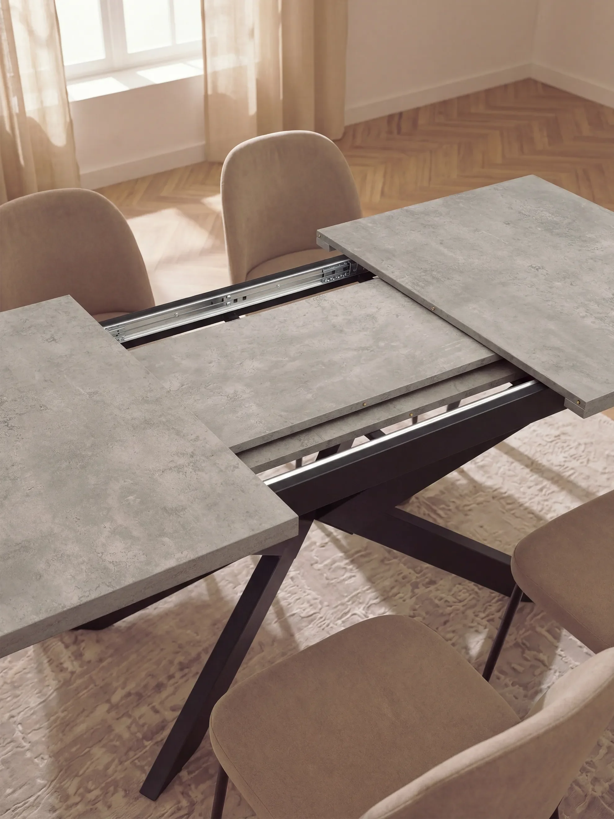 Ausziehtisch MALTE | mit 2 Einlegeplatten | 140-220x90x76 cm | Gestell Schwarz pulverbeschichtet - Image 6