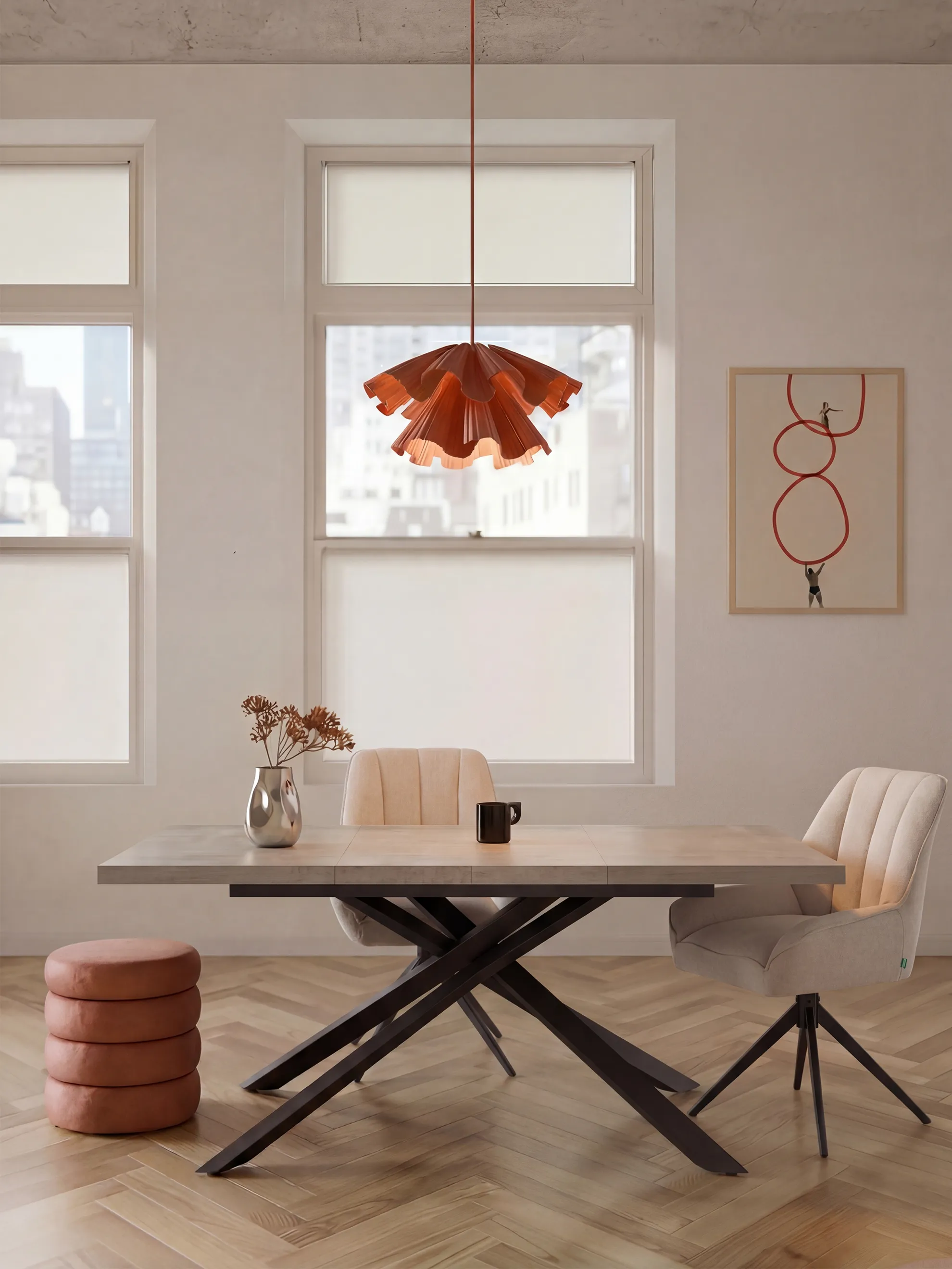 Ausziehtisch MALTE | mit 2 Einlegeplatten | 140-220x90x76 cm | Gestell Schwarz pulverbeschichtet - Image 8