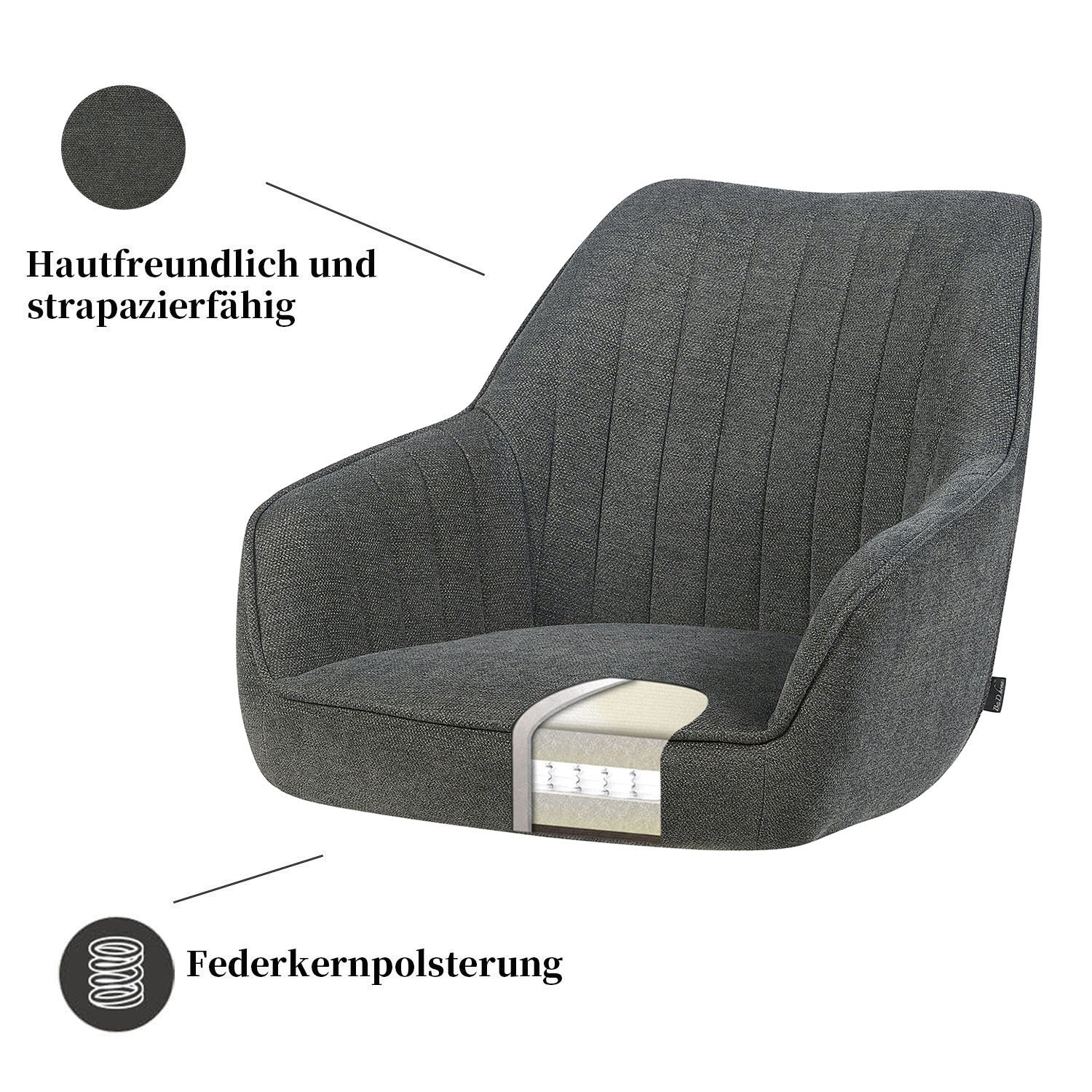 Esszimmerstuhl ARVIT – Drehbarer Stuhl mit Armlehnen & Federkernpolsterung - Image 36