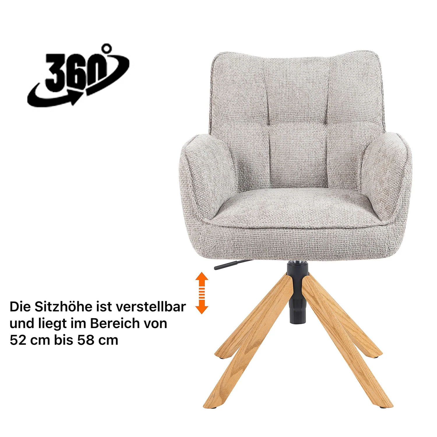 Esszimmerstuhl Mika-Ida 2er-Set - 360° drehbar mit Rückstellfunktion - Eiche Natur - Image 3
