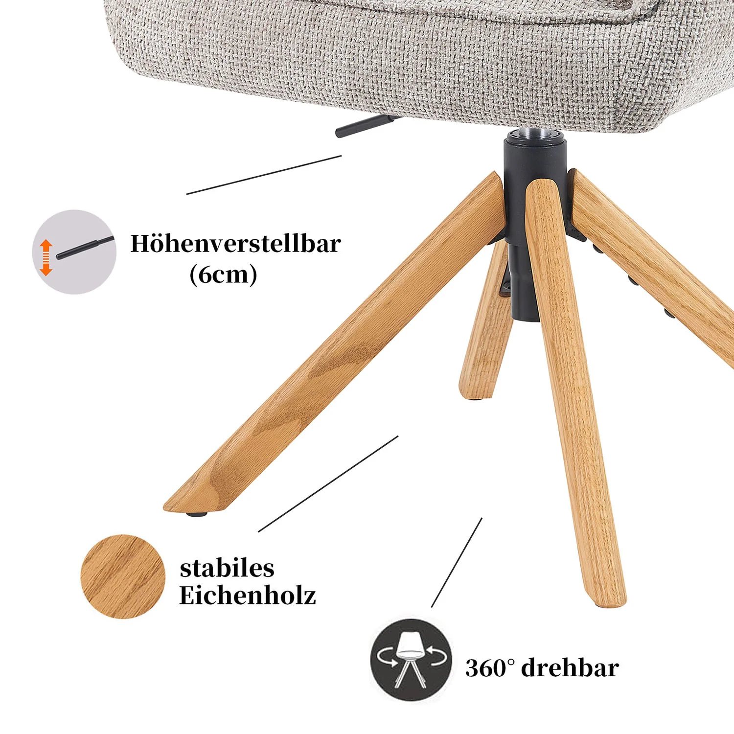 Esszimmerstuhl Mika-Ida 2er-Set - 360° drehbar mit Rückstellfunktion - Eiche Natur - Image 5