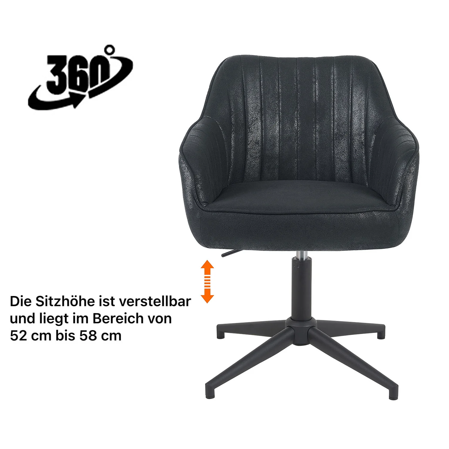 Esszimmerstuhl Mika-Maya 2er-Set 360° drehbar höhenverstellbar Federkern Metall Matt-Schwarz - Image 118