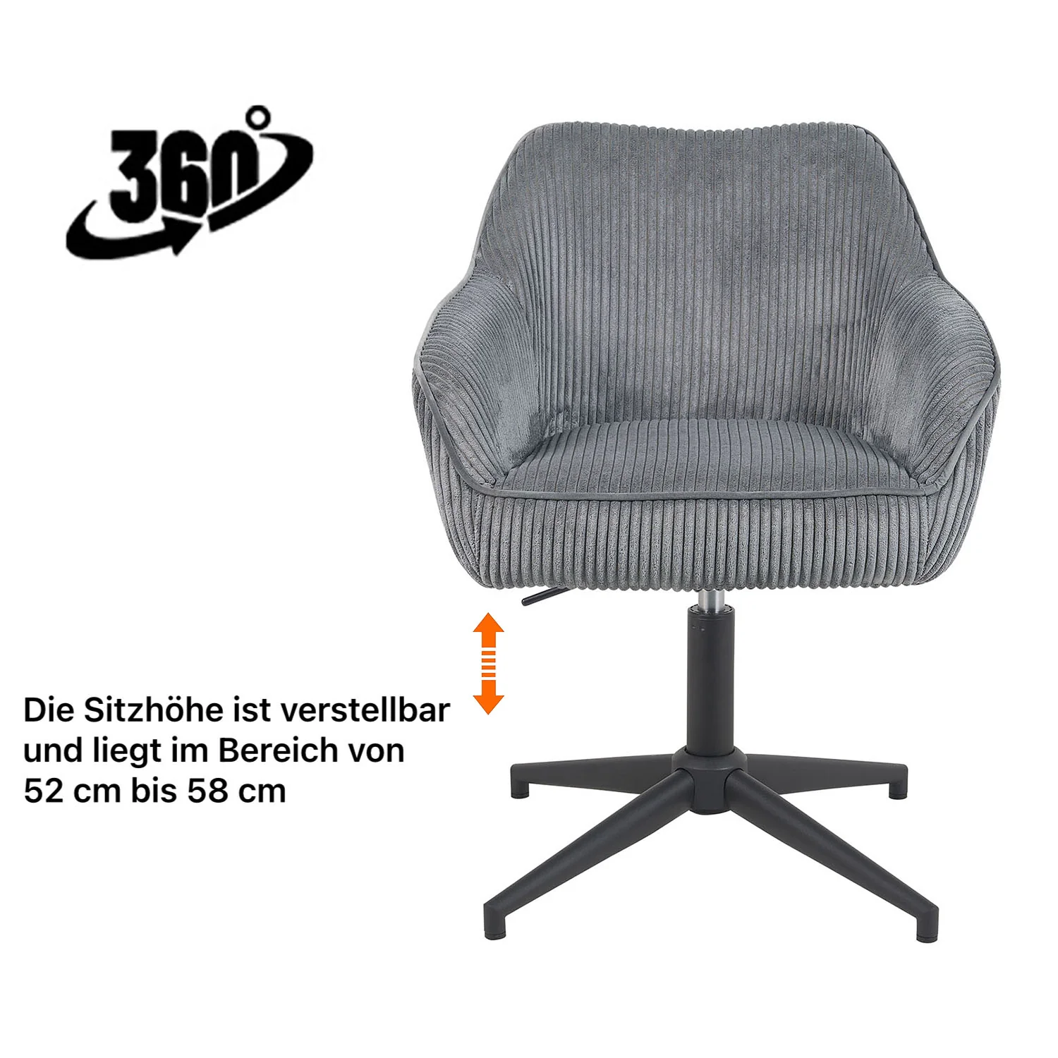 Esszimmerstuhl Mika-Maya 2er-Set 360° drehbar höhenverstellbar Federkern Metall Matt-Schwarz - Image 99