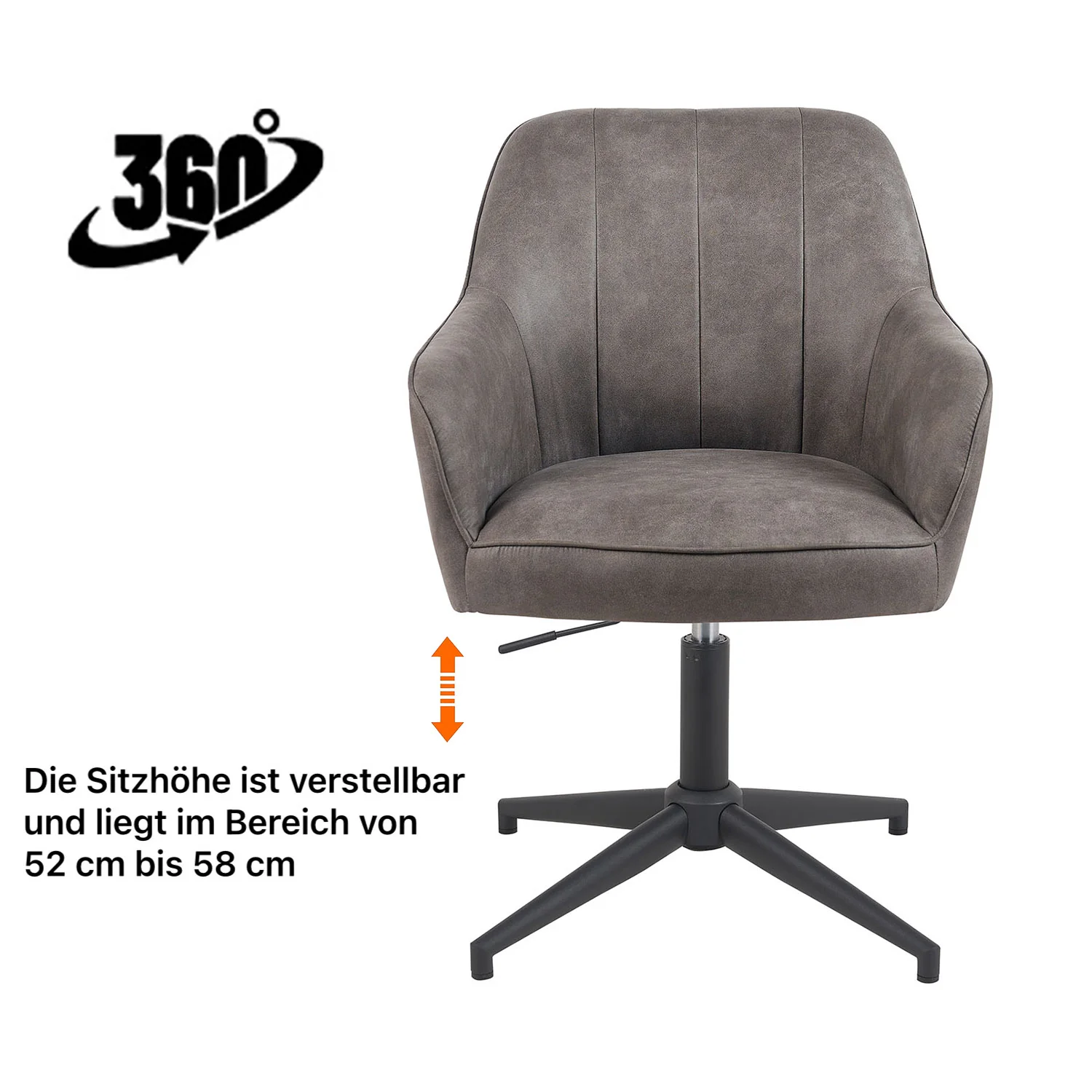 Esszimmerstuhl Mika-Piet, Braun, Gestell 360° drehbar, höhenverstellbar, Metall pulverbeschichtet Matt-Schwarz - Image 40