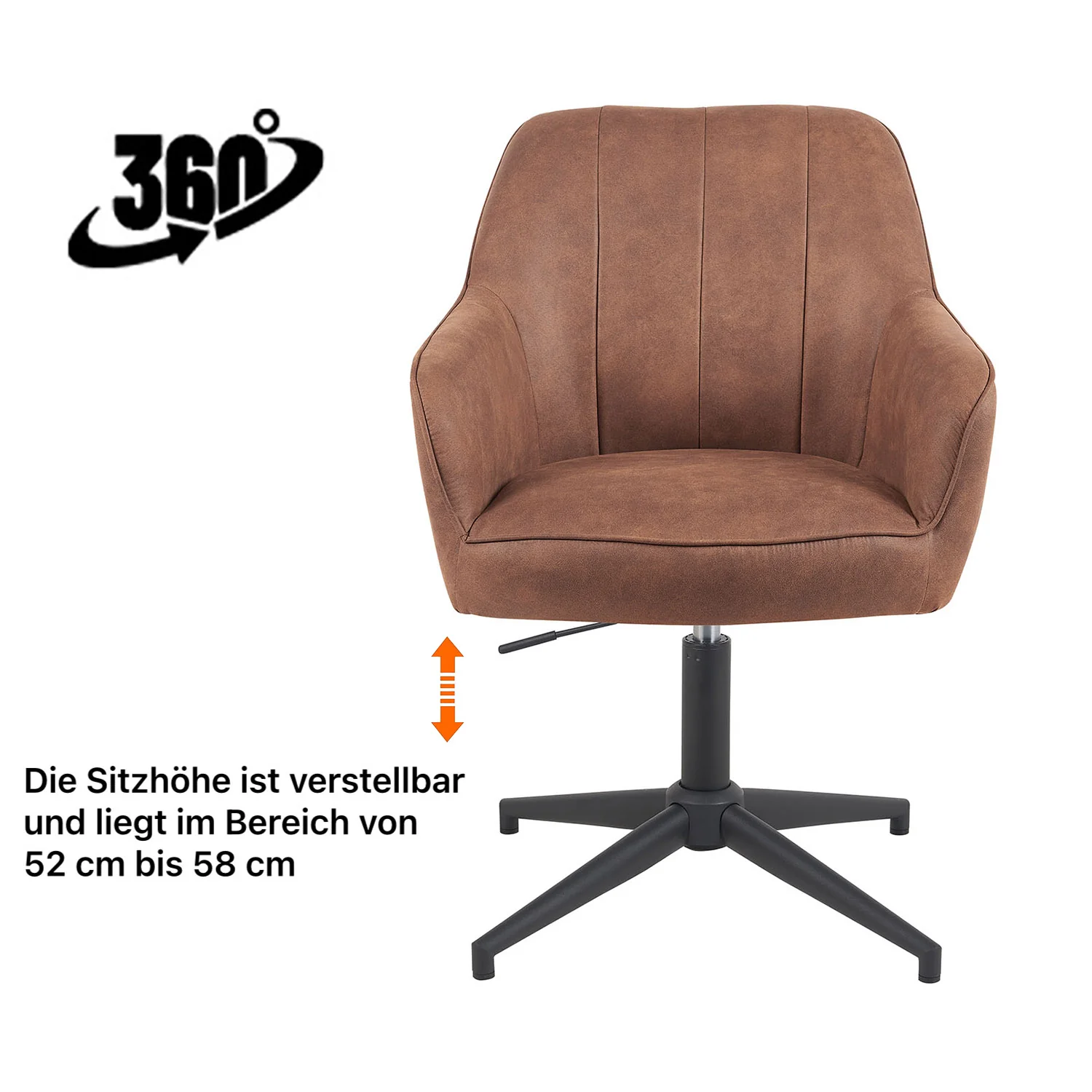 Esszimmerstuhl Mika-Piet, Braun, Gestell 360° drehbar, höhenverstellbar, Metall pulverbeschichtet Matt-Schwarz - Image 49